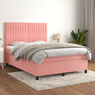vidaXL Vidaxl - Cama Box Spring Con Colch&oacute;n Terciopelo Rosa 140x190 Cm