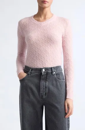 Jil Sander Slim Fit Open Stitch Mohair & Silk V-Neck Sweater in Cotton Candy at Nordstrom, Size 42