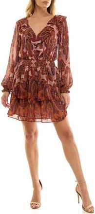 Socialite Floral Print Long Sleeve Minidress in Taupe Rust Scarf at Nordstrom Rack, Size X-Small