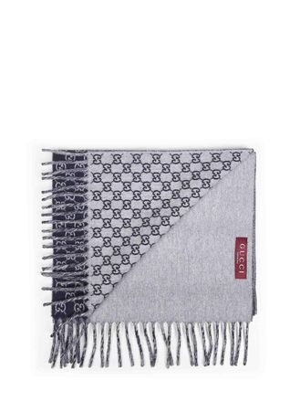 Gucci Mens Dark Blue And Light Grey Gg Wool Cashmere Scarf Scarfs