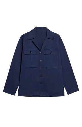 Fortela Solomon Herringbone Cotton Overshirt in Indigo Rinse at Nordstrom, Size 52 Eu