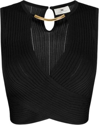 Elisabetta Franchi Gebreide Top met Juweeldetail - Dames - Tops zonder mouwen - Zwart - XS - Tops