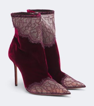 Aquazzura Meadow velvet and lace ankle boots