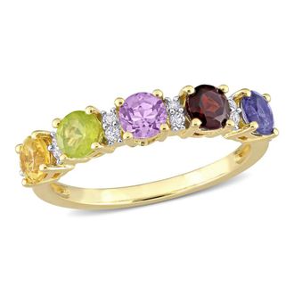 Amour 1 2/5 CT TGW White Topaz, Amethyst, Iolite, Garnet, Citrine & Peridot Semi Eternity Ring In Yellow Plated Sterling Silver