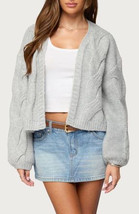 Edikted Braiden Chunky Cable Stitch Cardigan in Light-Grey-Melange at Nordstrom, Size X-Small