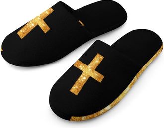 Generic Easter Glittery Crossed Mens Cozy House Slippers Winter Warm Shoes with Anti-Slip Sole for Travel Indoor Outdoor