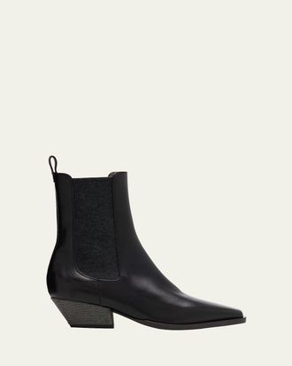 Brunello Cucinelli Leather Wool Western Chelsea Booties