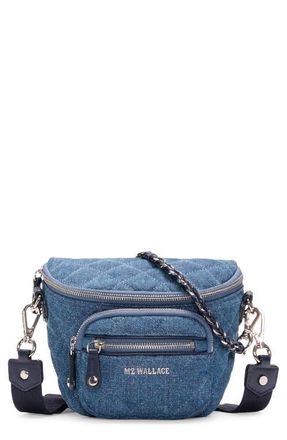 MZ Wallace Micro Crosby Diamond Quilted Nylon Sling Bag in True Denim at Nordstrom