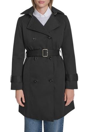 Cole Haan Water Resistant Twill Hooded Trench Coat in Black at Nordstrom Rack, Size X-Large