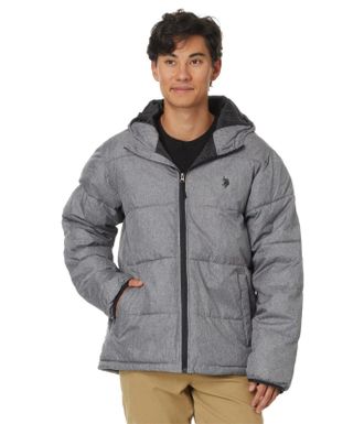 U.S.Polo Association U. S. Polo Assn. Heathered Moderate Puffer Jacket Mens Gray Heather FROG752