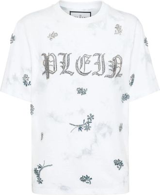 Philipp Plein Tie-Dye T-Shirt Ronde Hals SS Flowers - Dames - T-shirts - Wit - M - Katoen - Tops
