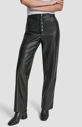 DKNY Button Fly Faux Leather Pants in Black at Nordstrom, Size 12