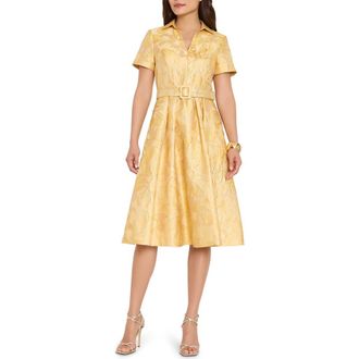 Tahari by ASL Jacquard Belted Flared Dress in Sunflowers at Nordstrom, Size 14