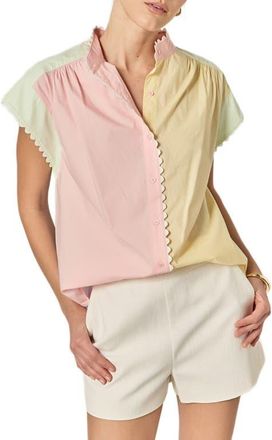 English Factory Colorblock Short Sleeve Button-Up Shirt in Pink Multi at Nordstrom, Size Large