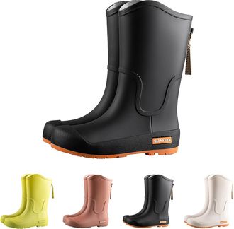 Generic Wellington Mid Calf Rain Boots for Womens Size 4.5 Wellies Waterproof PVC Rainboot Ladies Anti-Slip Slip On Rubber Shoes for Outdoor Gardening Work Wa