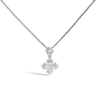 House of Brilliance 10K White Gold 1/5 Cttw Diamond Geometric Design Pendant Necklace