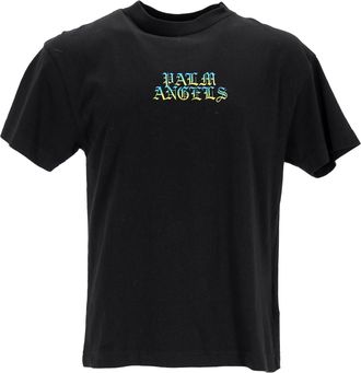 Palm Angels Pre-owned Mens Gothic Logo Oversized T-Shirt in Black Cotton - Size Small