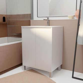 Aurlane Pack Mueble De Ba&ntilde;o 60 Cm Blanco Lacado 2 Puertas Con Lavabo De Cer&aacute;mica