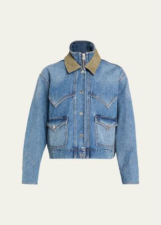 Veronica Beard Wegner Layered Corduroy-Collar Denim Jacket