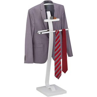 Relaxdays Servo Muto da Camera, Autoportante, Ripiano per Accessori, Appendiabiti Moderno, 112x46x32cm, Bianco Argentato - Relaxdays