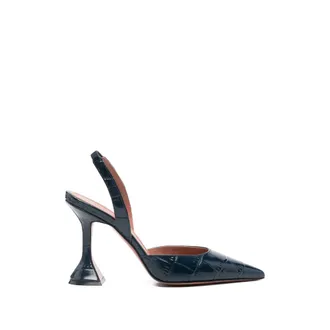 Amina Muaddi Holli Crocodile Effect Slingback Pumps