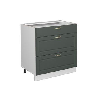 Vicco Mueble Bajo De Cocina Fame-line, Verde Dorado Casa De Campo, 80 Cm Con 3 Cajones, Sin Encimera Vicco