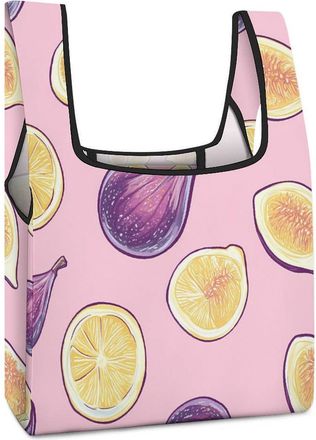 Generic Figs Pattern Reusable Shopping Bags Lightweight Foldable Grocery Bag Polyester Washable Tote Bag