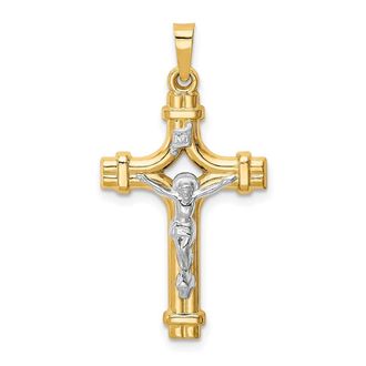 Diamond2Deal 14k Two-tone Gold Polished INRI Crucifix Pendant