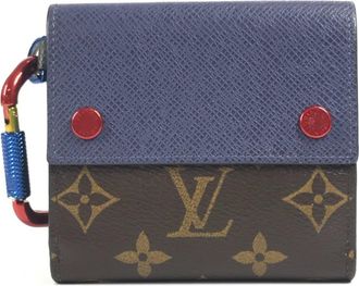 Louis Vuitton Blue Brown Red Color Monogram Canvas Taiga Leather Leather Wallet (Bi-Fold) (Pre-Owned)