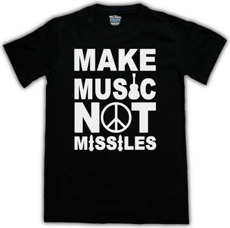 My Icon Art and Clothing Make Music Not Missiles Protest Mens T-Shirt, Black, 2XL