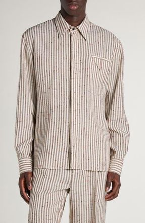 Bottega Veneta Flecked Stripe Button-Up Shirt in 9236 Talc/Loam at Nordstrom, Size 38 Us