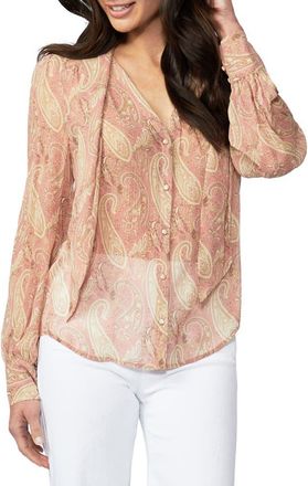 Paige Cleobelle Paisley Silk Blouse in Lipstick Pink/tan at Nordstrom, Size Medium