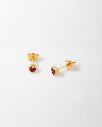 Edge of Ember Solid Gold Heart Ruby Stud Earrings in Metallic Gold at Nordstrom