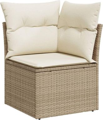 vidaXL Sillón de esquina de jardín con cojines ratán sintético beige Vidaxl