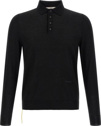Fendi Black Virgin Wool Polo Mens Shirt