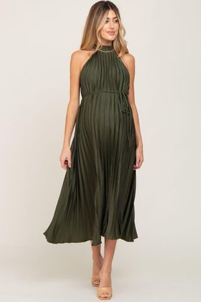 Pinkblush Pleated Halter Dress in Forest Green at Nordstrom, Size Medium