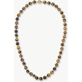Classicharms Morgan Natural Tigers Eye Beaded Necklace in Gold at Nordstrom