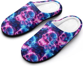 Generic Glowing Neon Skulls Cotton Slipper for Women Indoor Outdoor House Shoes Anti-Skid Slippers with Rubber Sole