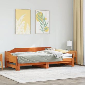 Berkfield Home Daybed with Trundle without Mattress Wax Brown 90x190 cm Single Solid Wood