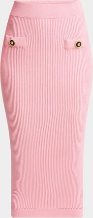 Balmain 2-Pockets Buttoned Rib Midi Skirt