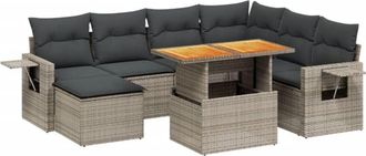 vidaXL Vidaxl - Set De Sof&aacute;s De Jard&iacute;n 8 Pzas Y Cojines Rat&aacute;n Sint&eacute;tico Gris