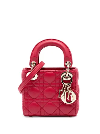 Dior 2020 Micro Lambskin Cannage Lady Dior satchel - Red