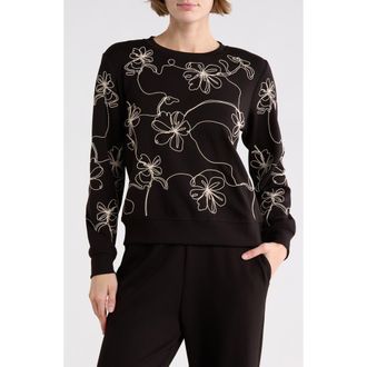 T Tahari Embroidered Scuba Sweatshirt in Black/Ecru Embroidery at Nordstrom Rack, Size X-Small