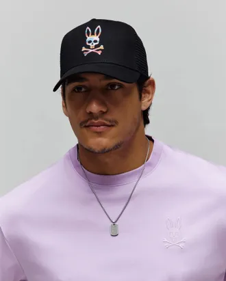 Psycho Bunny Mens Raphael Trucker Cap 001 BLACK / O/S