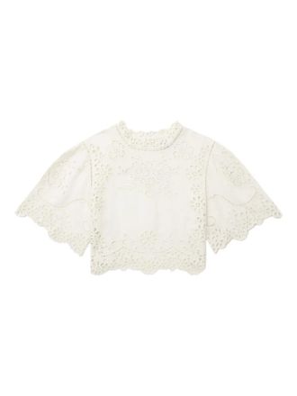 Sea New York embroidered bell-sleeve top - women - Linen/Flax/Viscose - S - White