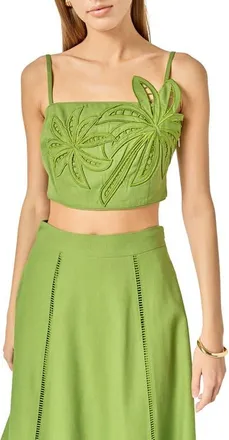 English Factory Embroidered Palm Crop Top in Green at Nordstrom, Size X-Small
