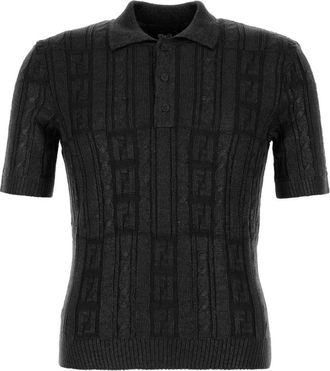 Fendi Black Wool Polo Shirt