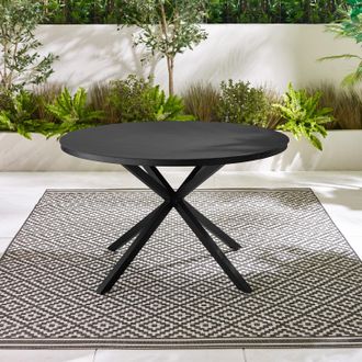 Furniturebox Nanterre Metal & Glass Round Outdoor Dining Table in Black