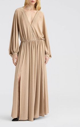 Momoni Geisli V-Neck Long Tunic in Lurex Jersey with Balloon Sleeves