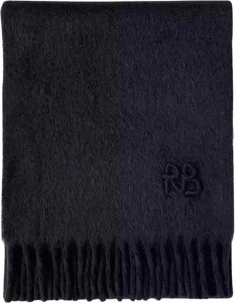 Ruslan Baginskiy Zwart Logo Sjaal Franje Wolmix - Dames - Wintersjaals - Zwart - ONE Size - Wol - Accessoires